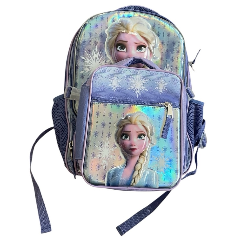 Frozen Elsa 3D Backpack Disney Detachable Insulated Lunch Bag Purple School